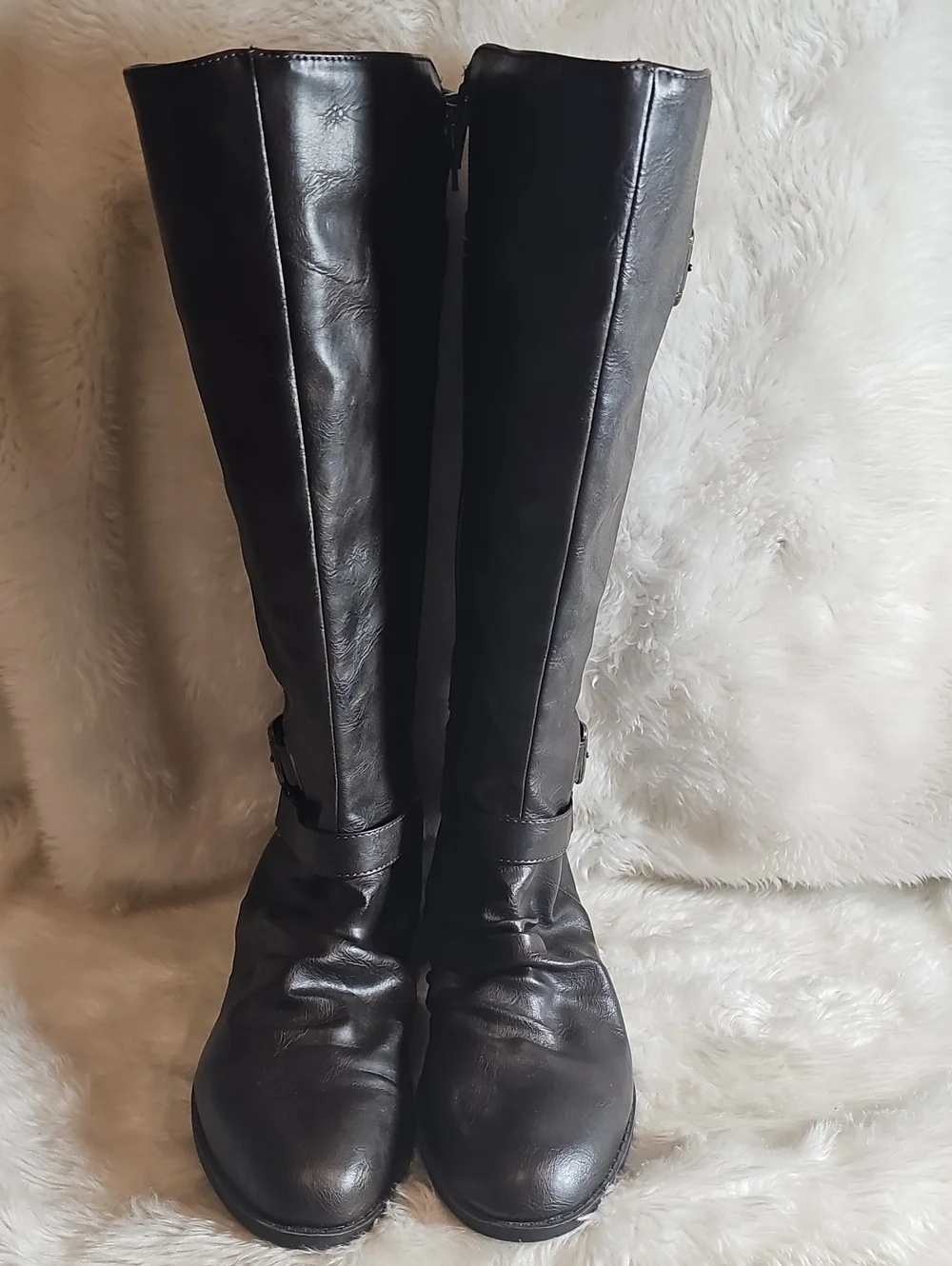 : Diba True Molly Black Tall Riding Boots Buckle Side Zip Size 7M